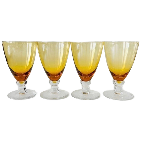 Vintage Mid-century Kristalunie Carnaval Max Verboeket Sherryglazen Amber 1950’s 1