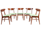 5 Farstrup Deense Houten Stoelen Nieuw Gestoffeerd Groen thumbnail 1