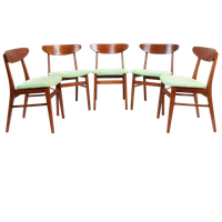 5 Farstrup Deense Houten Stoelen Nieuw Gestoffeerd Groen