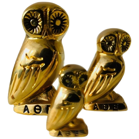 Set Vintage Griekse Uiltjes Van Athena 24k Goud 1960’s 1