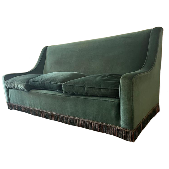 Vintage Groenblauwe Driezit / Canapé / Zetel Met Franjes 1