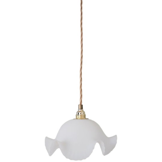 Vintage Frosted Glazen Hanglamp In Florale Gegolfde Vorm 1