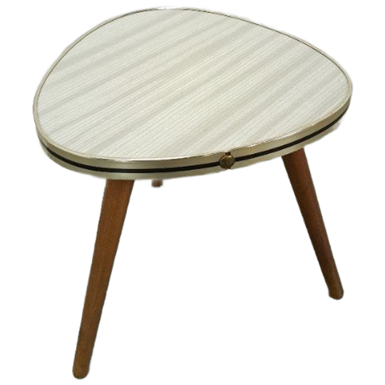 Vintage Bijzettafel Met Wit Grijs Gestreept Blad, Plantentafel Nr. 22 1
