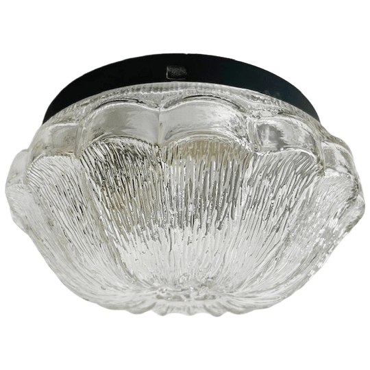 Mid-century Glashütte Bloemvormige Plafondlamp Glas Glazen Plafonnière 1970’s 1