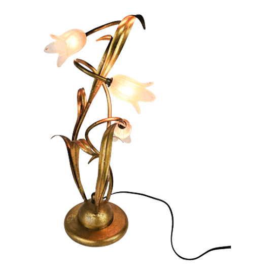 Ls Italy - Vintage - Verguld Messing - Hollywood Regency Stijl - Tulpen - Tafellamp - 1980's 1