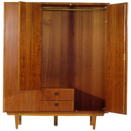 Vintage Mid Century 3-deurs Teak Kledingkast, 1960s 1