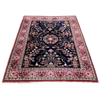 Handgeknoopt Floral Vloerkleed Vierkant 160X205Cm Wol Katoen Donkerblauw Perzisch Tapijt thumbnail 1