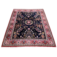Handgeknoopt Floral Vloerkleed Vierkant 160X205Cm Wol Katoen Donkerblauw Perzisch Tapijt