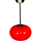 Glazen Rode Hanglamp Met Chromen Armatuur, 1980'S thumbnail 1