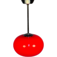 Glazen Rode Hanglamp Met Chromen Armatuur, 1980'S