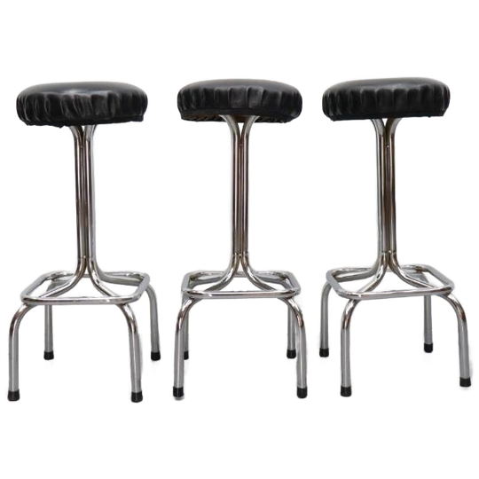 Set Van 3 Vintage Barkrukken | Buisframe | Zwart Skai 1