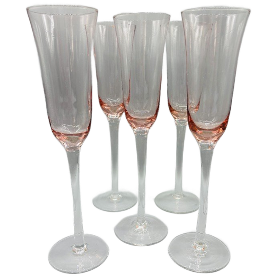 Set Roze Kristalglas Flûtes Mond Geblazen 5 Stuks 1