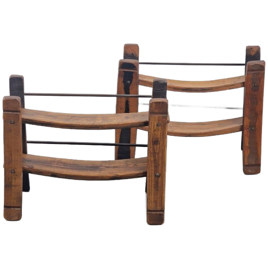 Set 2 Vintage Eiken Houten Brutalist Wijnrek Japandi ´60 1
