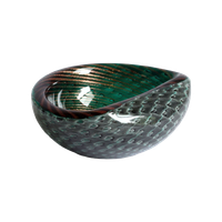 Murano Glass Green Bullicante And Filigrana Bowl.