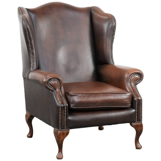 Leuke Bruine Gladde Rundleren Chesterfield Oorfauteuil In Engelse Stijl Afgewerkt Met Siernagels 1