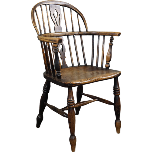 Prachtige Antieke Engelse Low Back Windsor Armchair/ Chair, 18E Eeuw