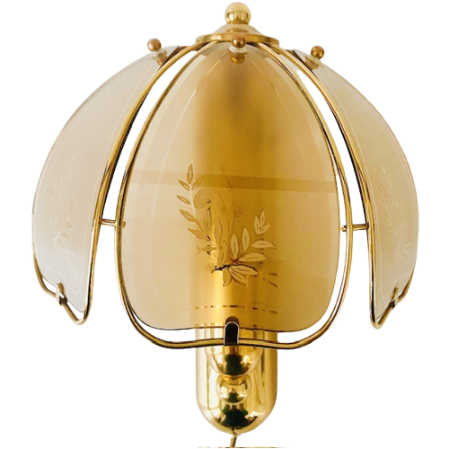 Vintage Wandlamp Glas Goud Hollywood Regency Herda