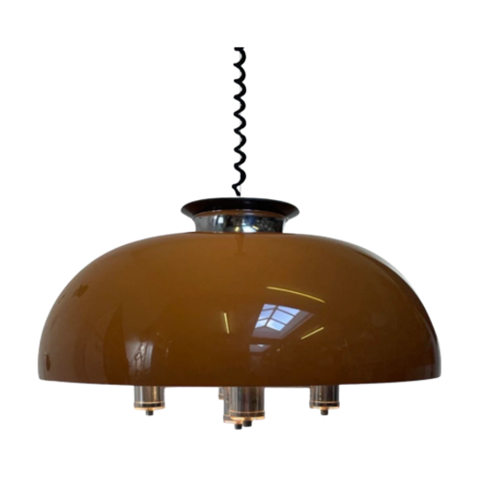 Xl Hanging Pedant Including Rollycord - Brown Acrylic - Giannelli Firenze Luce - Vintage Italian 1