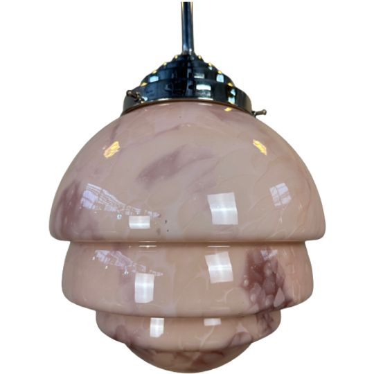 Art Deco Hanglamp – Rosé Opaline En Chroom 1