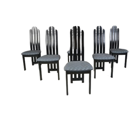 Vintage Post Modern Dining Chairs In Black Wood, 1980s 1