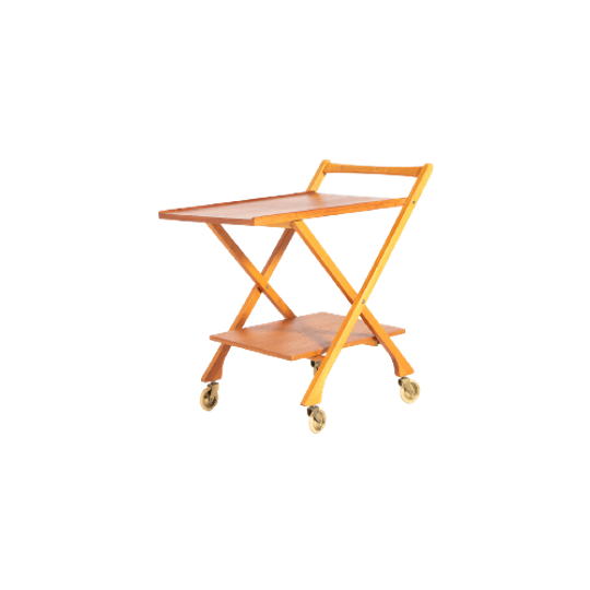 Mid-century Italian Design Foldable Teak Serving Trolley/bar Cart 1