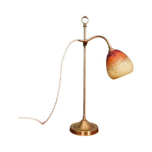 Art Deco Lamp In Messing En Glas Gesigneerd Schneider, 1920