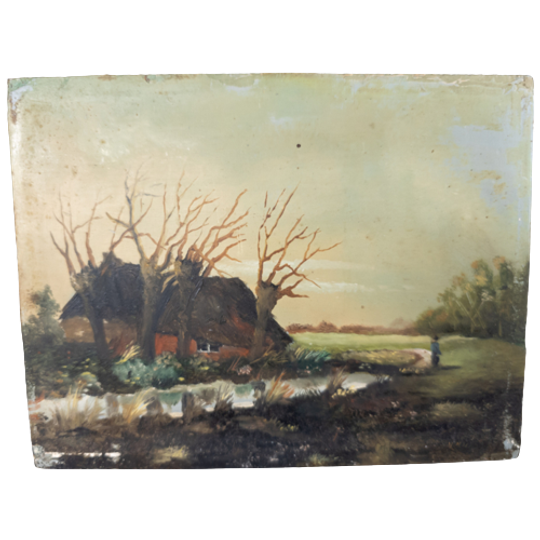 Nederlands Landschapje - Olieverf Op Eiken Paneel - 2e Kwart 20e Eeuw 1