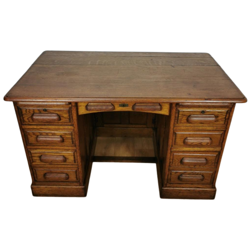 Antiek, Vintage Eiken Bankiersbureau, Houten Bureau, Buro