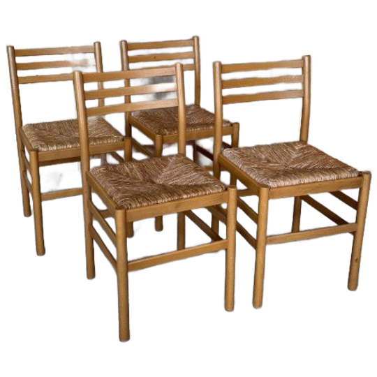 4x Vintage Stoel Met Rieten Zitting, Reliving 1