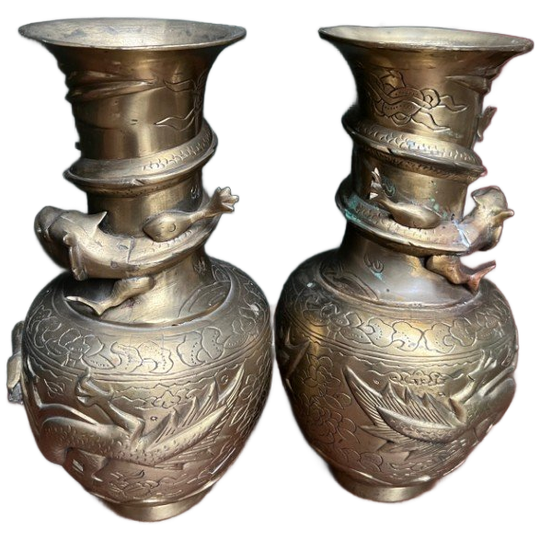 Paar Antieke Chinese Vazen. Massief Brons. 1