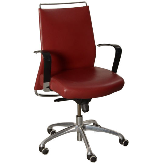 Franch Dorso Bureaustoel, Rood Leder, Vaste Armsteunen 1