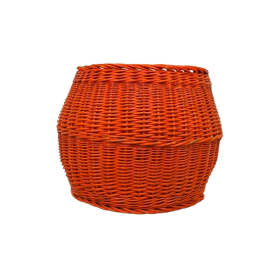 Xxl Oranje Rotan Mand. Vintage Ronde Rieten Opbergmand Etc. 1