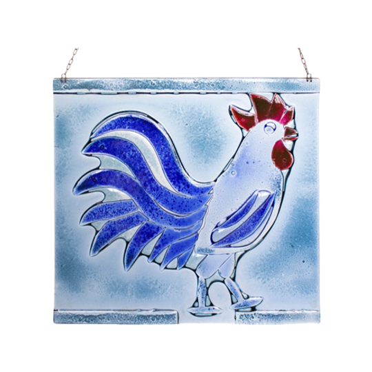 Vintage Glazen Raamhanger Met Een Haan - Blauw - Suncatcher 1