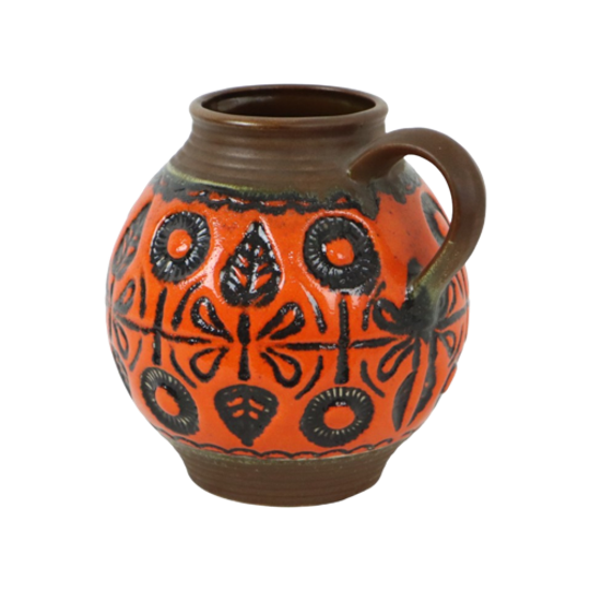 Zeldzame Oranje Bolle Vaas West Germany Aardewerk Wekara 1850-18 1