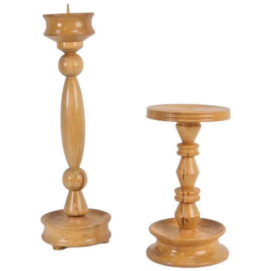 Vintage Brutalist Zuil & Vloer Kandelaar Hout 1970 Pedestal 1