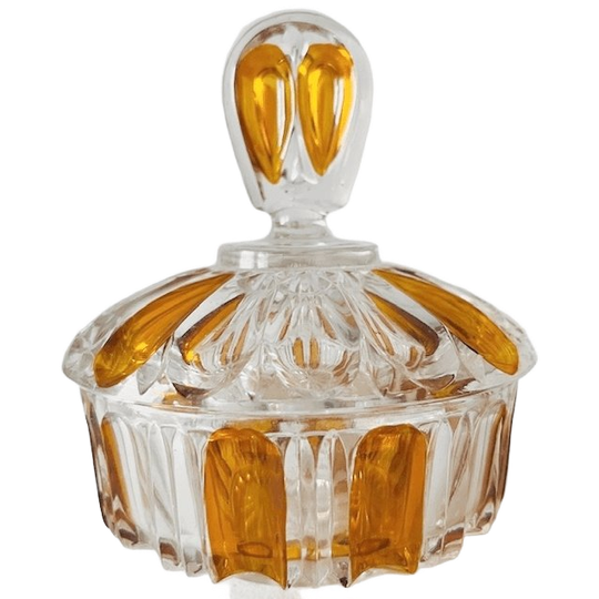 Art Deco Stijl Poederdoos Persglas Amber Transparant 1950’s 1