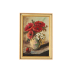 Vintage Schilderij Vaas Met Bloemen Klaprozen Olieverf Op Linnen, J. Vos thumbnail 1