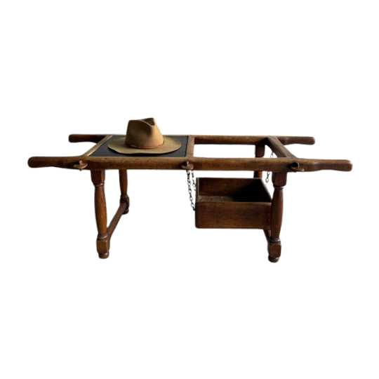 Brutlistic Oak Stone Coffeetable With Ironchains 1
