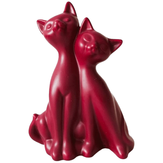 Vintage Beeldje Poes Met Kitten Roze Rood 1980’s 1