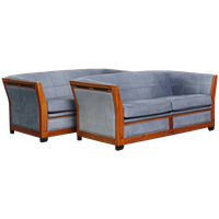 Geweldige Set Van 2 Schuitema Art Deco Design Banken Met Mooie Blauwe Nubuck Lederen Bekleding