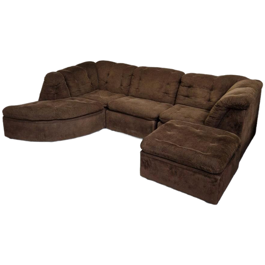 70's Vintage Modulaire Hoekbank Elementenbank Ribstof Bank 1