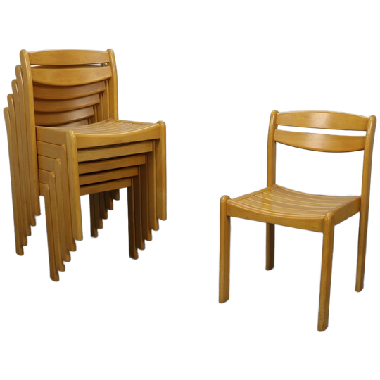 Set Of 6 Solid Beech Dining Chairs By Casala, 1970s 1
