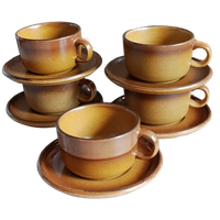 Vintage "grès De Rigny" Stoneware Kop & Schotels (5 Stuks) – Prachtig Frans Design