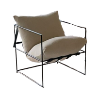 Fauteuil - Linnen Kussen - Zwart Metaal