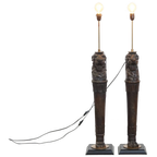 Set Van 2 Prachtige Unieke Handgesneden Antieke Houten Staande Lampen Met Leeuwenkoppen thumbnail 1
