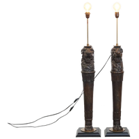 Set Van 2 Prachtige Unieke Handgesneden Antieke Houten Staande Lampen Met Leeuwenkoppen