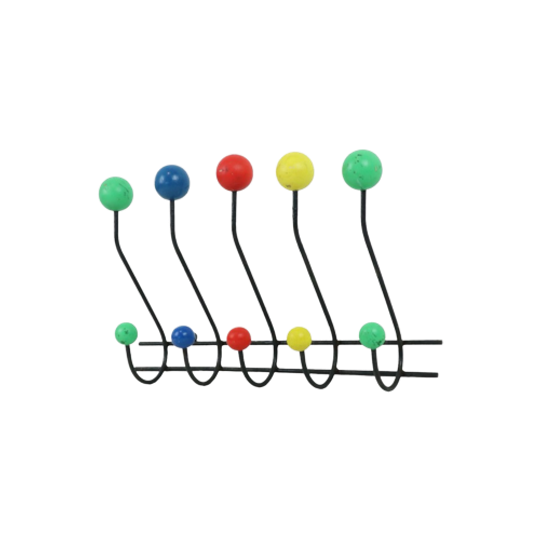 Mid Century Modern Kapstok Roger Feraud Design Metaal Gekleurde Bollen 60cm 1