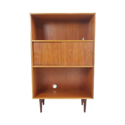 Deens Vintage Kastje Teak Fineer | Schuifdeurtjes Boekenkast