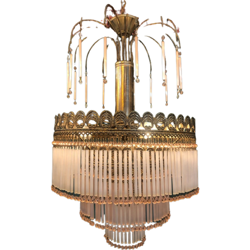 Italiaanse Opaliserende Hollywood Vintage Regency Hanglamp Met Opaal Roze Kralen