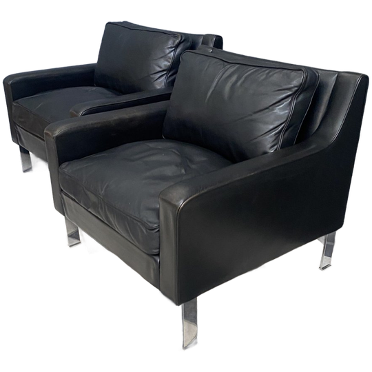 2 Black Leather Tecta Chairs By Hans Konecke 1960s Model D45 1